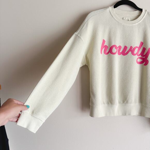 Thread & Supply Light Yellow + Pink Howdy Ribbed Crewneck Sweatshirt - Small - Picture 2 of 7